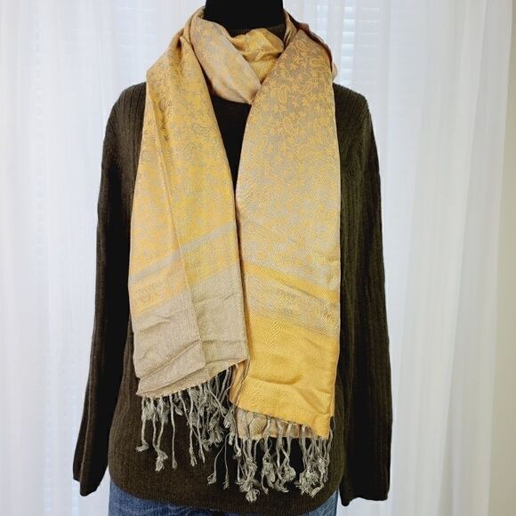 Gorgeous Fringesd Pashmina Orange and Taupe - Picture 1 of 4